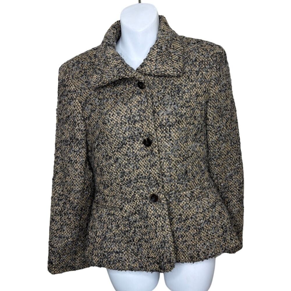 Armani Collezioni Virgin Wool Button Front Tweed Blazer Size 6 Academic